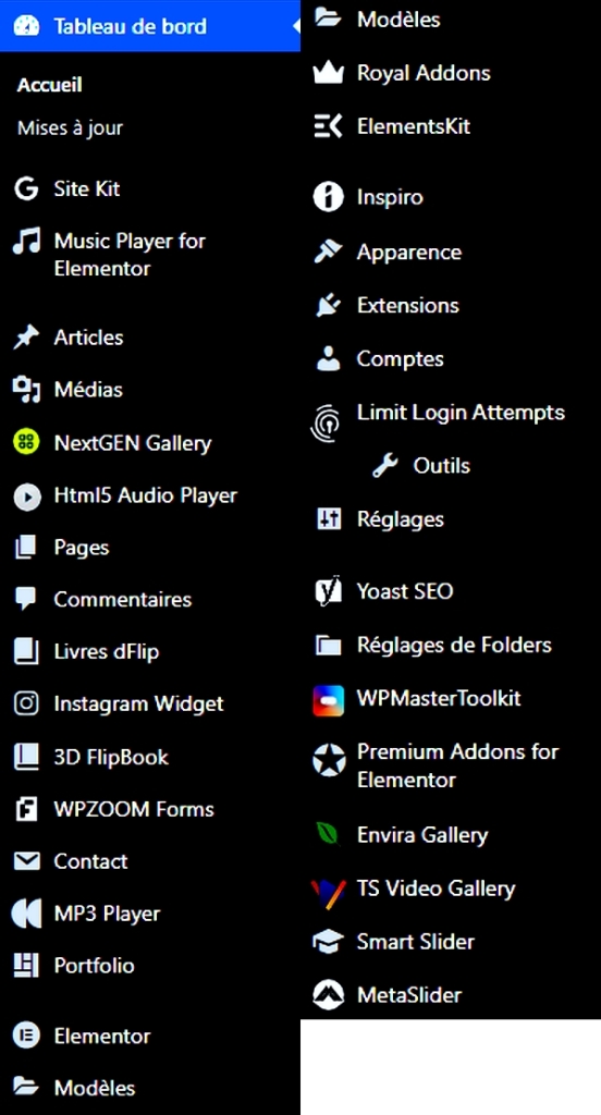 Tableau de Bord avec extensions installés au 09-03-2025